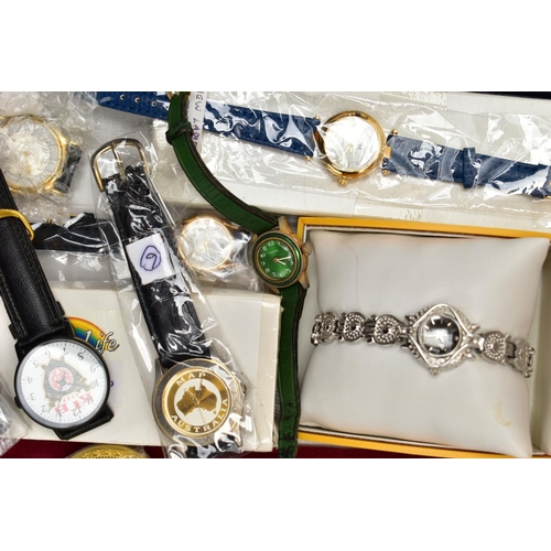 60 - A BOX OF ASSORTED LADIES AND GENTS WRISTWATCHES, mostly quartz movements with names to include 'Inge... 