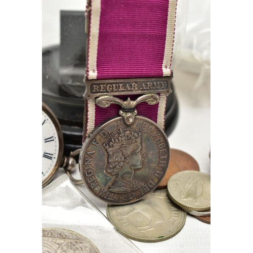 62 - TWO SILVER OPEN FACE POCKET WATCHES WITH STANDS, SILVER PEPPERETTES AND OTHER ITEMS, to include two ... 