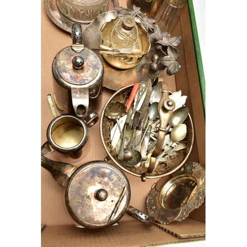 69 - A BOX OF ASSORTED SILVER AND WHITE METAL, to include a silver rimed glass bottle, hallmarked 'Lawren... 