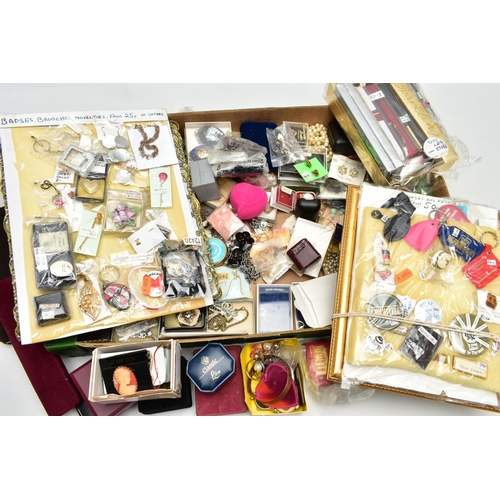 70 - A BOX OF MISCELLANEOUS ITEMS, to include costume brooches, earrings, pendant necklaces, bracelets, c... 