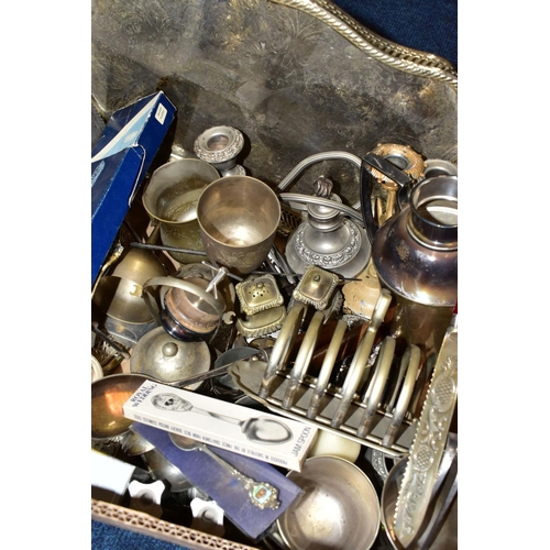 77 - A BOX OF ASSORTED WHITE METAL WARE AND OTHER ITEMS, to include a 'Regent Plate' Goldsmiths and Silve... 