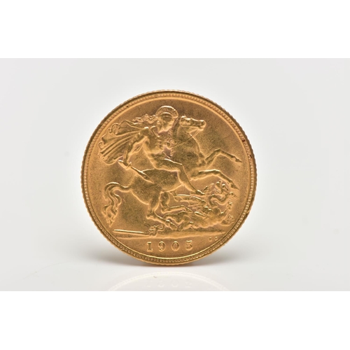 80 - A GOLD HALF SOVEREIGN COIN 1905 EDWARD VII, 19.30 Dia, 3.994  gram, 22ct 916.6 fine, together with a... 