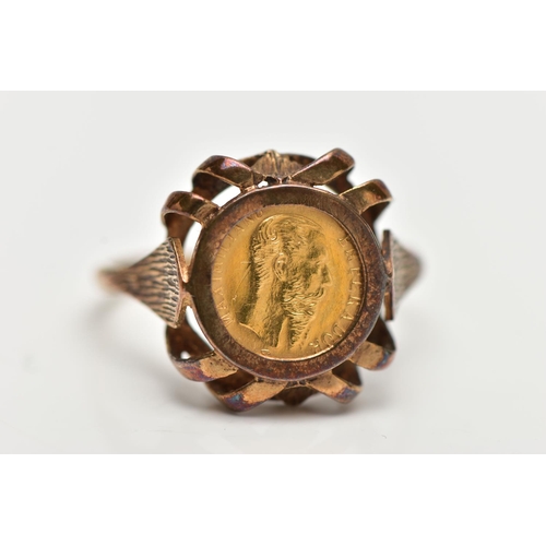 86 - A 9CT YELLOW GOLD COIN RING WITH MEXICAN COIN, the ring set with a Mexican Maximiliano coin, dated 1... 