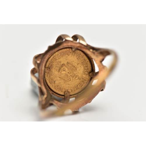 86 - A 9CT YELLOW GOLD COIN RING WITH MEXICAN COIN, the ring set with a Mexican Maximiliano coin, dated 1... 