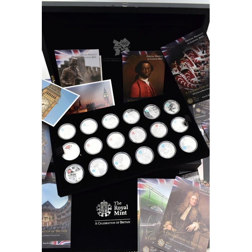 89 - A CASED DISPLAY BY THE ROYAL MINT (A Celebration of Britain) 18 Silver proof series coins for the Lo... 