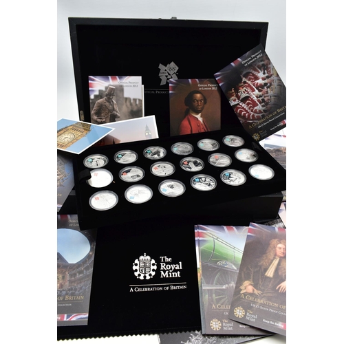 89 - A CASED DISPLAY BY THE ROYAL MINT (A Celebration of Britain) 18 Silver proof series coins for the Lo... 