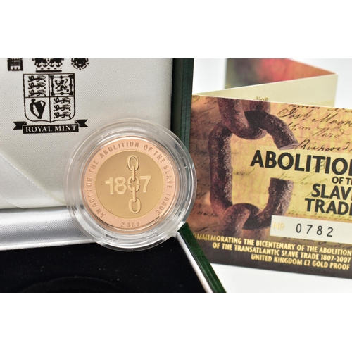 92 - A ROYAL MINT 2007 GOLD PROOF ABOLITION OF THE SLAVE TRADE TWO POUND COIN, with red and yellow gold f... 