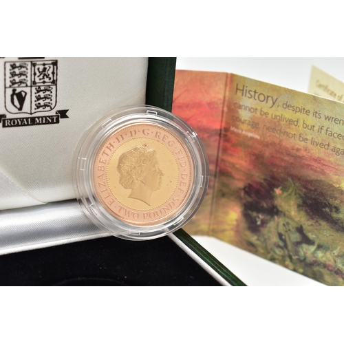 92 - A ROYAL MINT 2007 GOLD PROOF ABOLITION OF THE SLAVE TRADE TWO POUND COIN, with red and yellow gold f... 