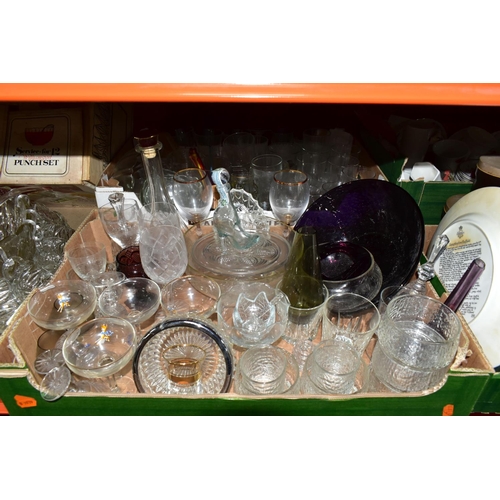 362 - FIVE BOXES OF GLASSWARE AND CERAMICS, to include two Denby Bakewell storage jars, an Edwardian Leice... 