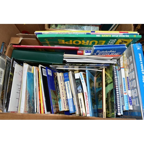 381 - FIVE BOXES OF ASSORTED BOOKS AND MAPS, approx. sixty books including railways, steam trains, Times P... 