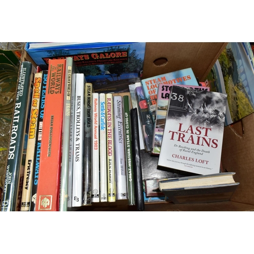 381 - FIVE BOXES OF ASSORTED BOOKS AND MAPS, approx. sixty books including railways, steam trains, Times P... 