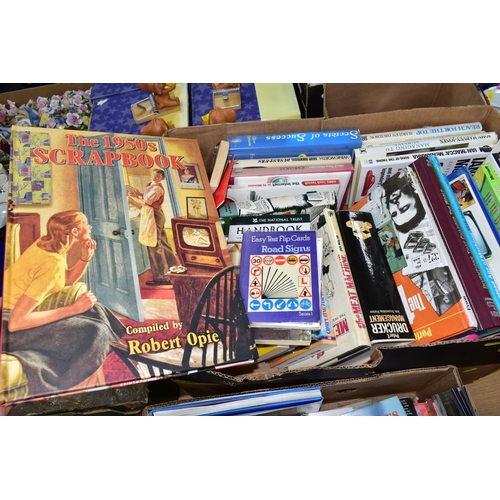 381 - FIVE BOXES OF ASSORTED BOOKS AND MAPS, approx. sixty books including railways, steam trains, Times P... 