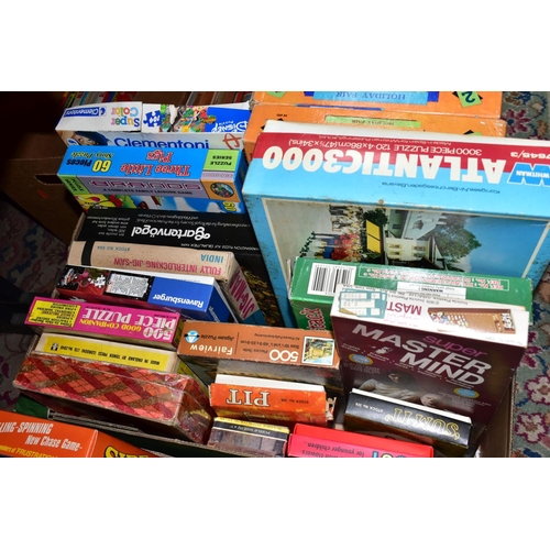 385 - THREE BOXES OF VINTAGE GAMES AND A BONTEMPI ORGAN, to include several boxed jigsaws, boxed board gam... 