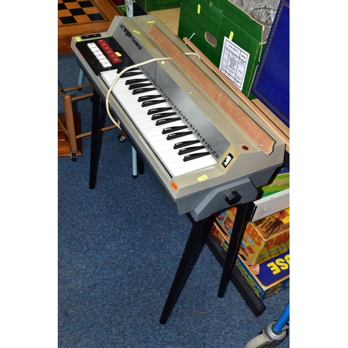 385 - THREE BOXES OF VINTAGE GAMES AND A BONTEMPI ORGAN, to include several boxed jigsaws, boxed board gam... 