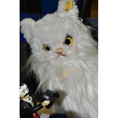 389 - A STEIFF WHITE PLUSH CAT, sitting position, height approx. 32cm, length to end of tail approx. 50cm,... 