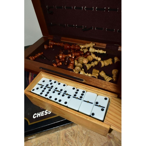 390 - TWO CHESS SETS COMPRISING MANOPOULOS CHESS SET, silver and gold metallic pieces ancient Greek and my... 