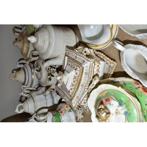 410 - A COLLECTION OF TEAPOTS AND OTHER TEA WARES, to include approximately twenty teapots, a nineteenth c... 