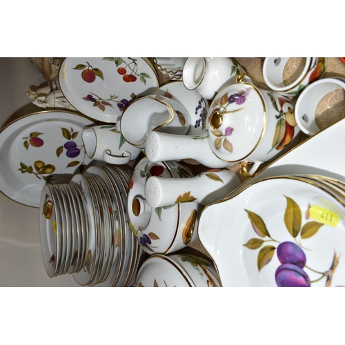 411 - A FIFTY EIGHT PIECE ROYAL WORCESTER EVESHAM DINNER SERVICE, comprising a large twin handled covered ... 