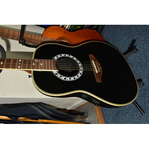 418 - AN ENCORE ACOUSTIC ELECTRIC ROUND BACK GUITAR, model number 7F-B, together with a Japanese Tantarra ... 