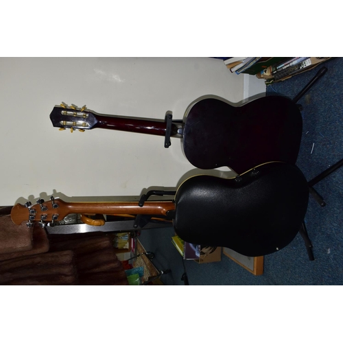 418 - AN ENCORE ACOUSTIC ELECTRIC ROUND BACK GUITAR, model number 7F-B, together with a Japanese Tantarra ... 