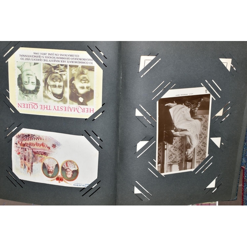 424 - THREE 20TH CENTURY POSTCARD ALBUMS, comprising two albums containing royal themed postcards - Corona... 