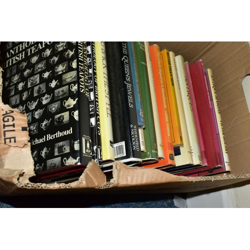 426 - SIX BOXES OF BOOKS, MOSTLY IN HARDBACK FORMAT, subjects include antique reference books - spoons, si... 