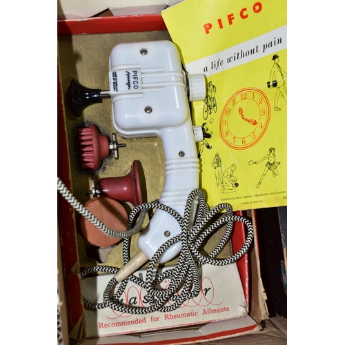 435 - A BOX OF ELECTRICAL AND MISCELLANEOUS ITEMS, to include a vintage Pifco Infra-Red and Radiant Heat l... 