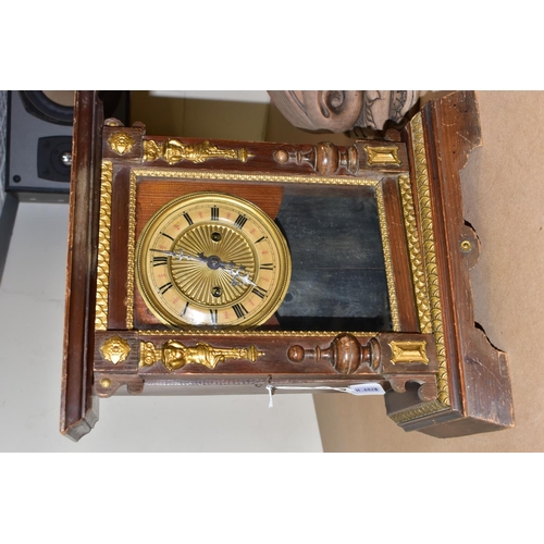 437 - TWO MANTEL CLOCKS, comprising an Art Nouveau mantel clock, the solid wooden case of compressed oval ... 