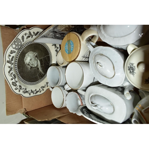 440 - THREE BOXES OF CERAMICS, to include a collection of mainly nineteenth and twentieth century transfer... 