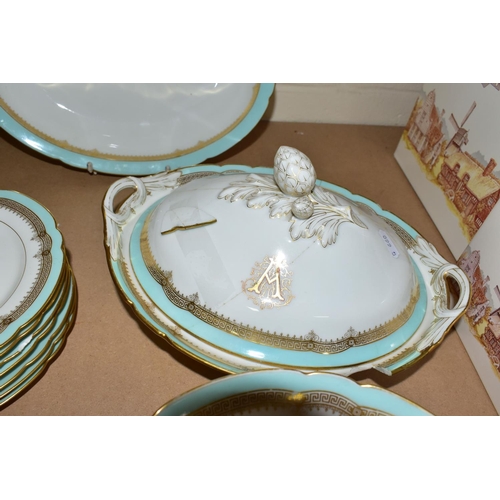 446 - A LATE NINETEENTH CENTURY FRENCH PORCELAIN MONOGRAMMED DINNER AND DESSERT SERVICE, monogrammed with ... 