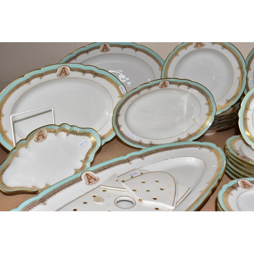 446 - A LATE NINETEENTH CENTURY FRENCH PORCELAIN MONOGRAMMED DINNER AND DESSERT SERVICE, monogrammed with ... 