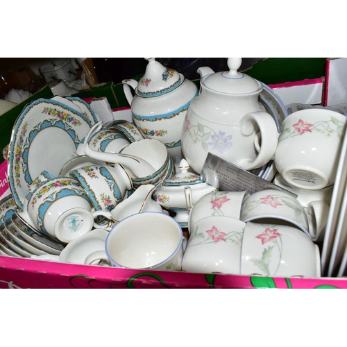 448 - SIX BOXES OF CERAMICS, GLASS WARES AND SUNDRY ITEMS, to include a Denby Regency Green teapot, coffee... 