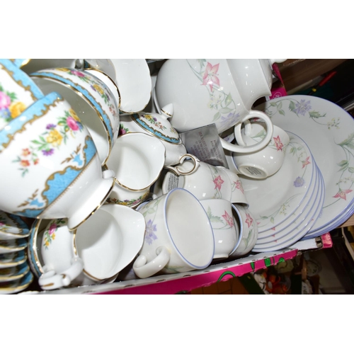 448 - SIX BOXES OF CERAMICS, GLASS WARES AND SUNDRY ITEMS, to include a Denby Regency Green teapot, coffee... 