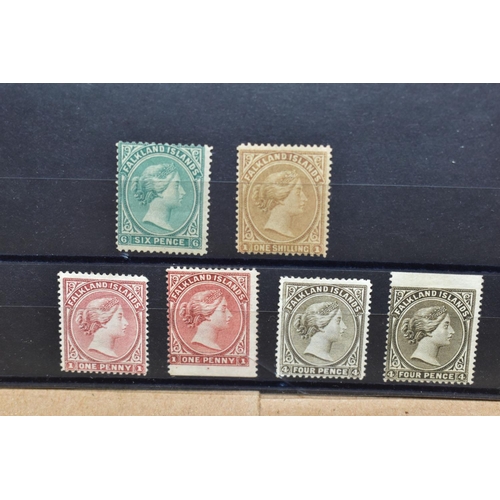 465 - FALKLAND ISLANDS QV MINT SELECTION, to include 6d & 1s no wmk. others all wmk sideways. odd fault bu... 