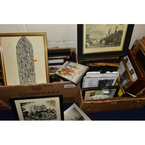 468 - A LARGE QUANTITY OF ASSORTED PRINTS ETC, to include topographical engravings, print reproductions of... 