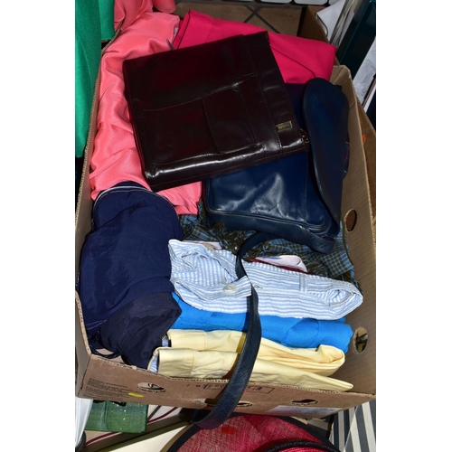 471 - A QUANTITY OF LADIES' CLOTHING, SHOES AND ACCESSORIES ETC, to include a red Frank Usher evening dres... 