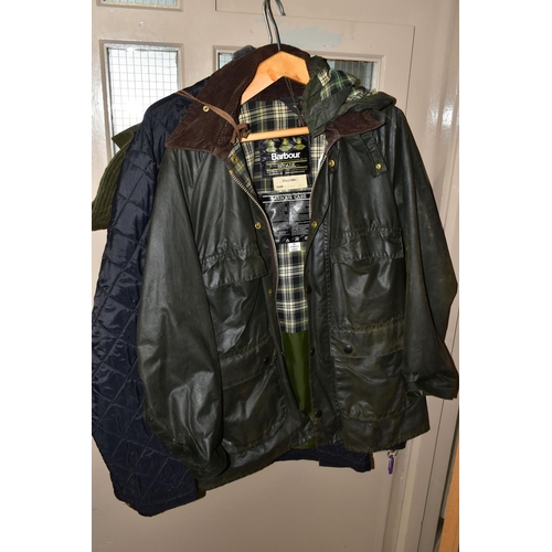 472 - A MEN'S BARBOUR BEDALE JACKET, size 38 with detachable hood and a Barbour waxed bucket hat size medi... 