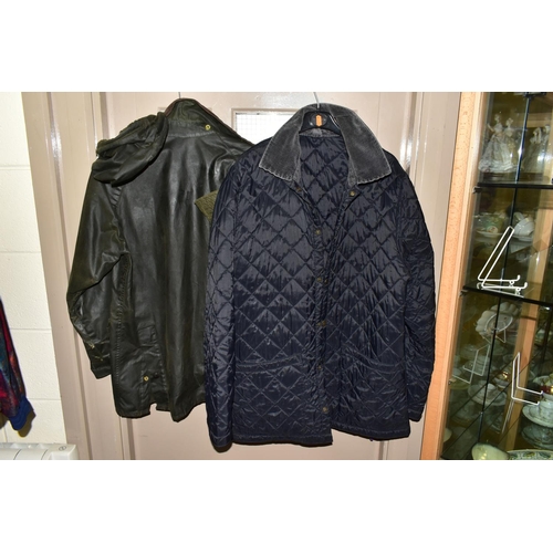 472 - A MEN'S BARBOUR BEDALE JACKET, size 38 with detachable hood and a Barbour waxed bucket hat size medi... 