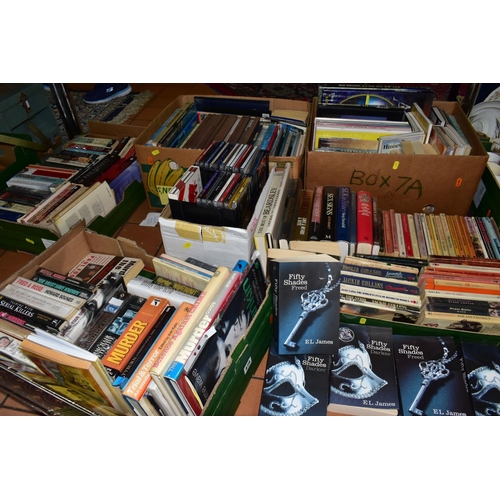 478 - SIX BOXES OF BOOKS, CDS AND DVDS, approximately one hundred and fifty books, titles to include ficti... 