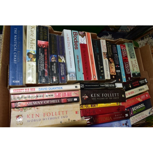 478 - SIX BOXES OF BOOKS, CDS AND DVDS, approximately one hundred and fifty books, titles to include ficti... 