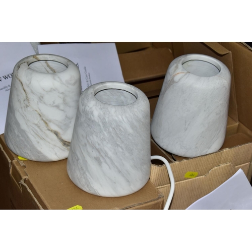 484 - THREE NEW WORKS NORGAARD & KECHAYAS CEILING LIGHTS, the shades are made of light grey marble with pl... 