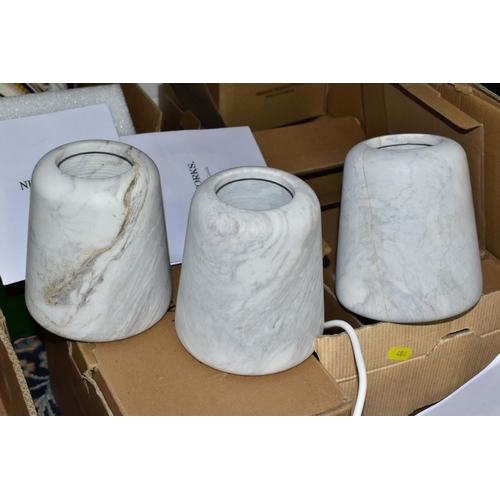 484 - THREE NEW WORKS NORGAARD & KECHAYAS CEILING LIGHTS, the shades are made of light grey marble with pl... 