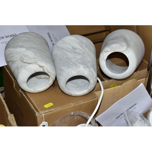 484 - THREE NEW WORKS NORGAARD & KECHAYAS CEILING LIGHTS, the shades are made of light grey marble with pl... 