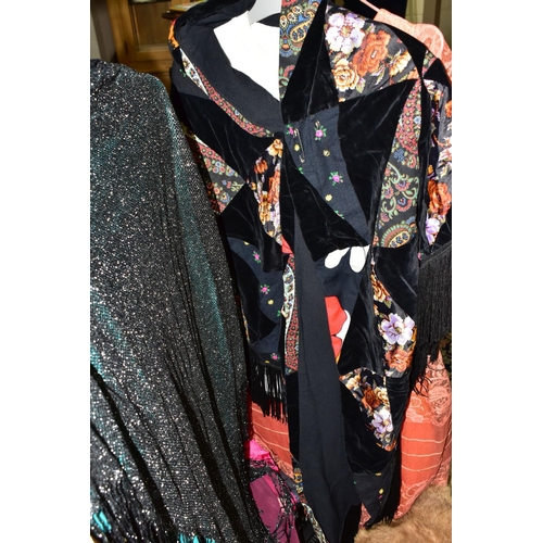 486 - A QUANTITY OF VINTAGE CLOTHING AND ACCESSORIES, comprising a 1930's black satin long sleeved top wit... 