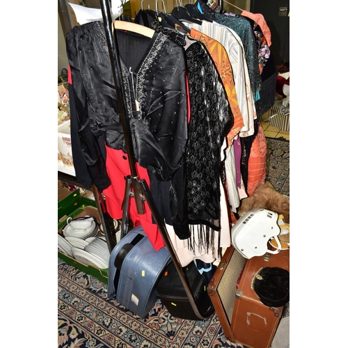 486 - A QUANTITY OF VINTAGE CLOTHING AND ACCESSORIES, comprising a 1930's black satin long sleeved top wit... 