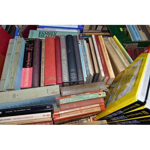 497 - BOOKS, seven boxes conytaining approximately 230 - 240 titles in hardback and paperback format, subj... 