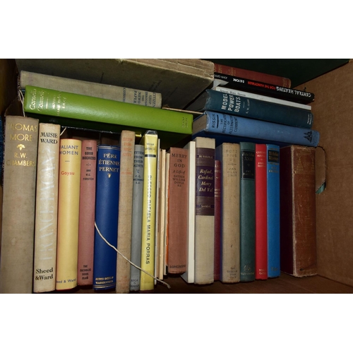 502 - BOOKS, six boxes containing approximately 200 titles in hardback and paperback formats, subjects inc... 