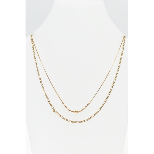 39 - TWO CHAIN NECKLACES, the first a 9ct gold figaro chain necklace, fitted with a spring clasp, approxi... 