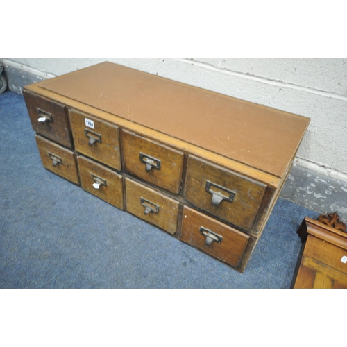 1312 - TWO SETS OF FOUR INDEX DRAWERS, length 80cm x depth 39cm x height 32cm, and a dismantled oak archite... 