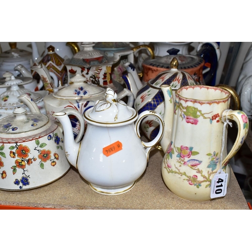 410 - A COLLECTION OF TEAPOTS AND OTHER TEA WARES, to include approximately twenty teapots, a nineteenth c... 